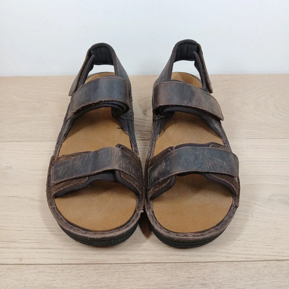 Naot Sandals Mens 12 Brown Leather Three-Strap Adjustable Comfort